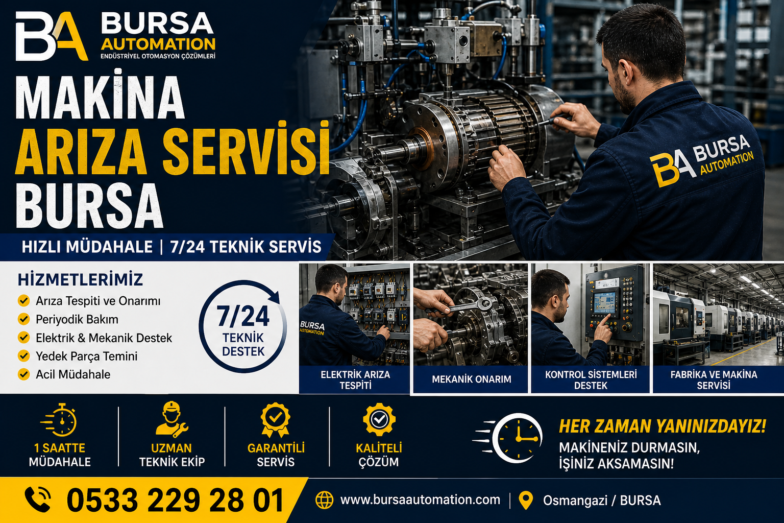 Makina Arıza Servisi Bursa Hızlı Müdahale | 7/24 Teknik Servis
