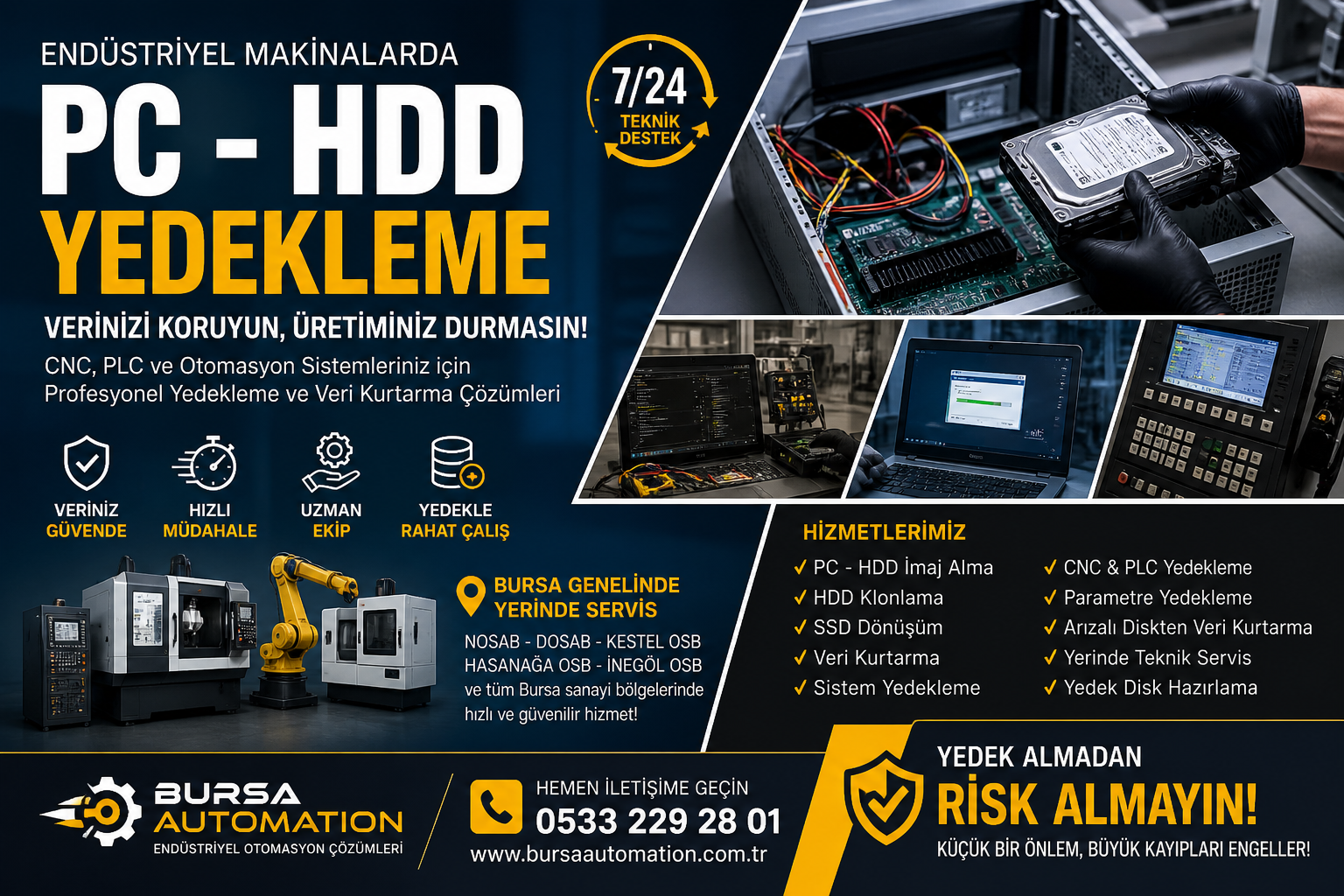 Bursa Endüstriyel Makina PC HDD Yedekleme | CNC ve Otomasyon Sistemleri